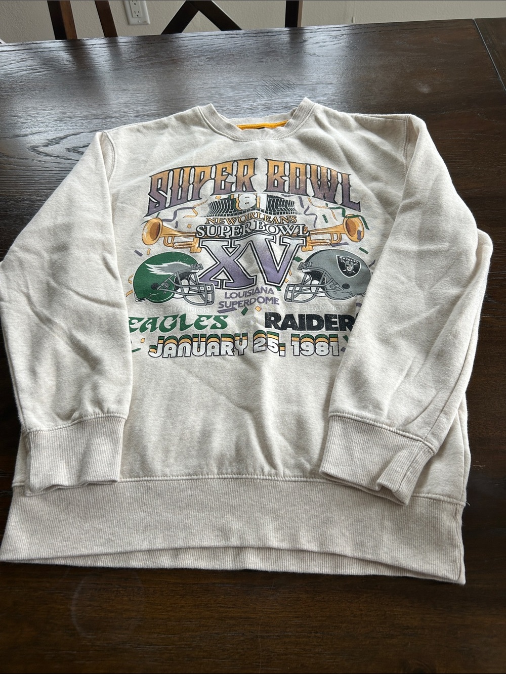 NFL Super Bowl XV Graphic Crewneck Sweater in Cream with Green & Black Accents
